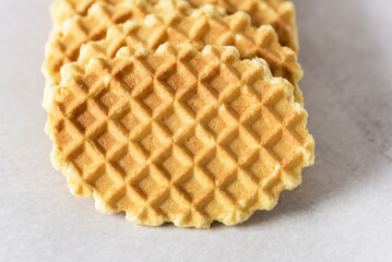 Tasty Homemade Waffles on Gray Background Close Up Tasty Dessert Horizontal