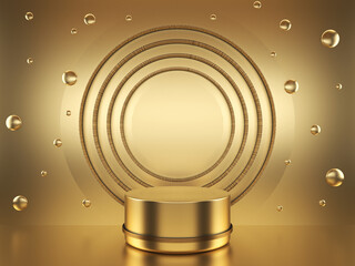Obraz premium 3D illustration of gold podium stand with dots and circle lines for product showcase, work path or clipping path included