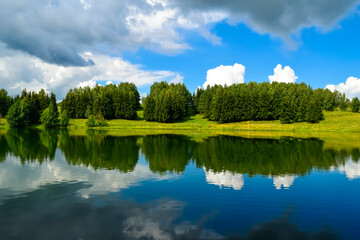 Fototapeta premium landscape with lake and trees