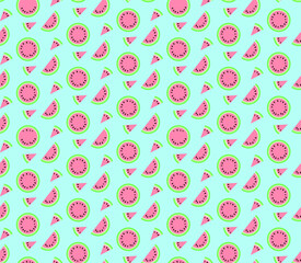 Vector seamless pattern with watermelon, watermelon slices