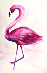 Watercolor card with delicate pink flamingo
