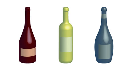 Vector isometric 3d glass bottle of wine illustration, white background