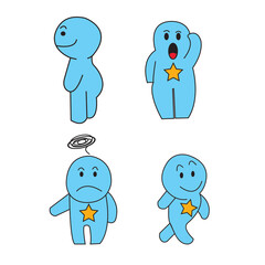 The blue cartoon figure is doing various poses. used in daily life