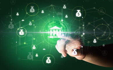 Businessman hand pressing stock graphic information on multitouch screen