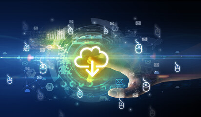 touching with soft gesture multimedia screen with future technology concept