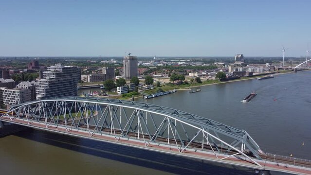 2 Bridges over the river Waal in Nijmegen The Netherlands, Aerial