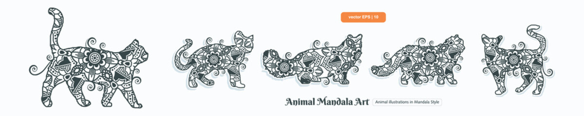 Animal Mandala Art. Boho Style elements.