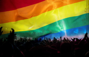 Gay parade with LGBT flag.