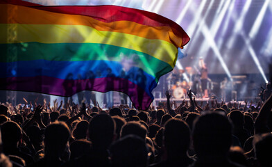 Gay parade with LGBT flag.
