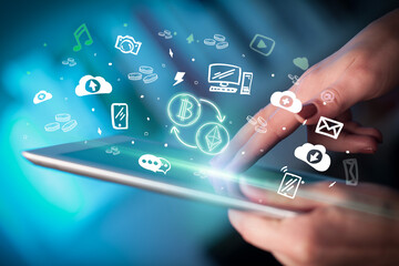 Close-up of a touchscreen with hand drawn icons