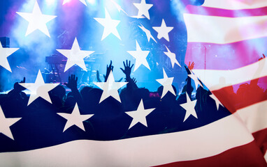 United States flag - crowd celebrating 4th of July Independence Day.