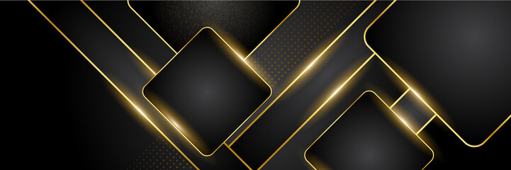 Black and gold abstract shape banner with golden lines