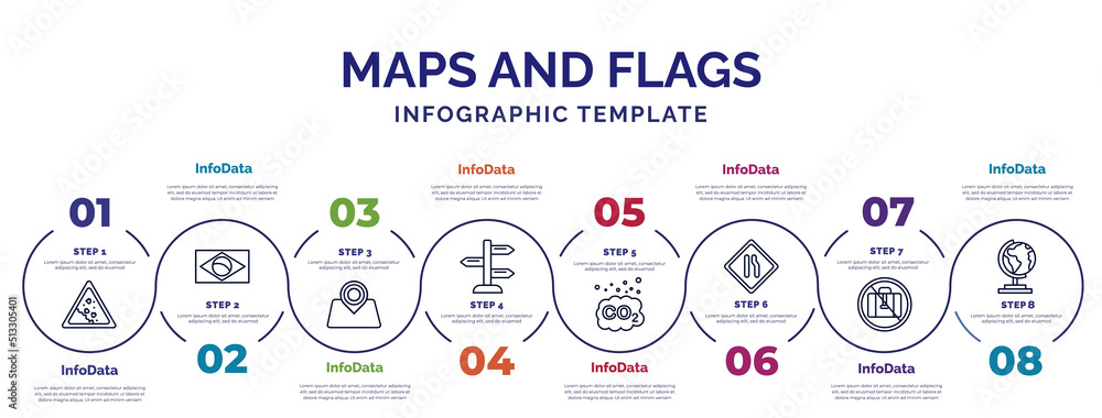 Aufkleber infographic template with icons and 8 options or steps. infographic for maps and flags concept. incl