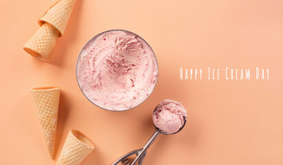 National ice cream day 17 july concept. Homemade yogurt berry ice cream