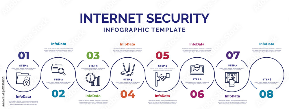Aufkleber infographic template with icons and 8 options or steps. infographic for internet security concept. i