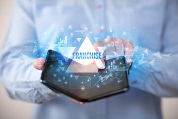 Businessman holding a foldable smartphone, business concept