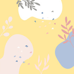 Beautiful pastel social media square banner background template with minimal abstract organic shapes composition in trendy contemporary collage style. Minimal background with Scandinavian color theme