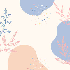 Beautiful pastel social media square banner background template with minimal abstract organic shapes composition in trendy contemporary collage style. Minimal background with Scandinavian color theme