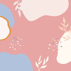 Beautiful pastel social media square banner background template with minimal abstract organic shapes composition in trendy contemporary collage style. Minimal background with Scandinavian color theme