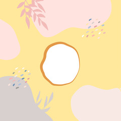 Beautiful pastel social media square banner background template with minimal abstract organic shapes composition in trendy contemporary collage style. Minimal background with Scandinavian color theme