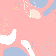 Beautiful pastel social media square banner background template with minimal abstract organic shapes composition in trendy contemporary collage style. Minimal background with Scandinavian color theme