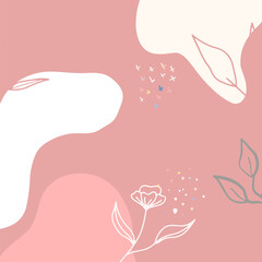 Beautiful pastel social media square banner background template with minimal abstract organic shapes composition in trendy contemporary collage style. Minimal background with Scandinavian color theme