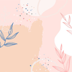 Beautiful pastel social media square banner background template with minimal abstract organic shapes composition in trendy contemporary collage style. Minimal background with Scandinavian color theme