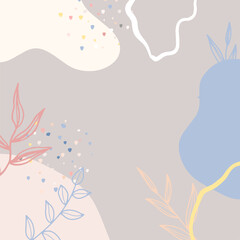 Beautiful pastel social media square banner background template with minimal abstract organic shapes composition in trendy contemporary collage style. Minimal background with Scandinavian color theme