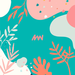 Naklejka premium Minimalist abstract square background with outline leaves and Scandinavian color theme