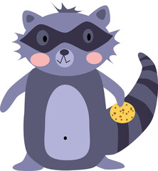 illustration of a raccoon with a cookie isolated on a white background