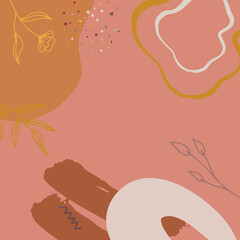 Square banner background of creative minimalist hand draw illustrations floral outline lily pastel beige Scandinavian simple abstract shape for wall decoration, postcard, brochure, and social media