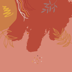 Square banner background of creative minimalist hand draw illustrations floral outline lily pastel beige Scandinavian simple abstract shape for wall decoration, postcard, brochure, and social media