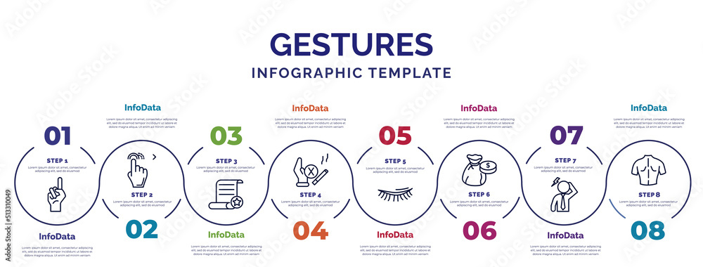 Poster infographic template with icons and 8 options or steps. infographic for gestures concept. included f