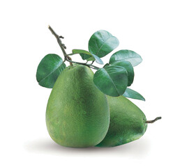 pomelo citrus fruit on white background with green leaves is highly nutritious and has health...