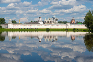 Sunny July day at the ancient Tikhvin Assumption Monastery. Leningrad region, Russia