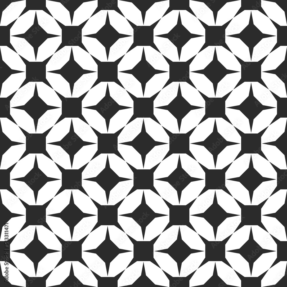 Poster Four-pointed black forms of a simple pattern. Vector for print and decor, textiles and decoration. The print is stylish for surfaces.
