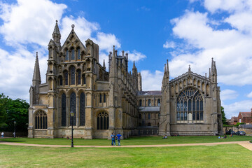 tourists enjoy their visit to the historic cathedral in Ely