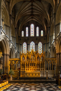 interior view of the Ely Cathedral with the choir and altar in detail