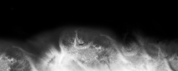 Abstract grunge smoke texture over black background for poster, flyer, cards. Black and white template for design. Fog. Splash. Water. 