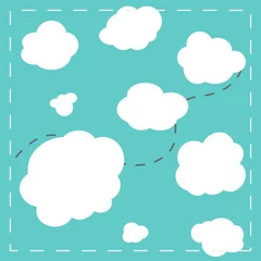 Keuken spatwand met foto White clouds on blue sky background with line route, simple flat design. EPS 10 © Mariia