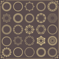 Vintage set of vector round elements. Different elements for design frames, cards, menus, backgrounds and monograms. Classic golden patterns. Set of vintage patterns - 513314618