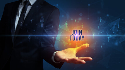 Hand holding social media related inscription