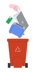 Special container for waste in the form of old equipment and electronics. Eco-friendly disposal of household and electronic equipment. Flat vector illustration. Eps10