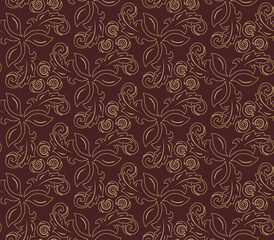 Fototapeta premium Floral ornament. Seamless abstract classic background with golden flowers. Pattern with repeating floral elements. Golden ornament for fabric, wallpaper and packaging