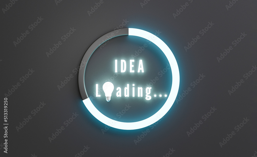 Poster glowing idea loading wording with progressive icon and lightbulb for creative thinking ideas innovat