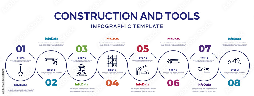 Poster infographic template with icons and 8 options or steps. infographic for construction and tools conce