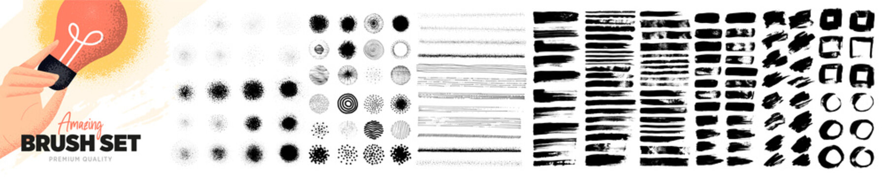 Set of hand drawn brush elements, textures and patterns, and graphic elements.  Vector illustration concepts for graphic and web design, packaging design, marketing material.