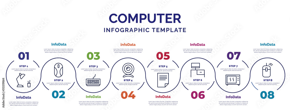 Aufkleber infographic template with icons and 8 options or steps. infographic for computer concept. included s