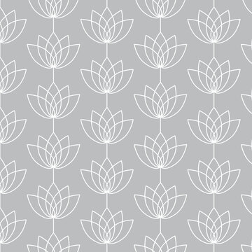 Seamless white and gray lotus flower pattern for bedclothes, tablecloth, oilcloth or other textile design