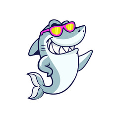 Smiling Shark Cartoon Mascot Character With Sunglasses, vector illustration